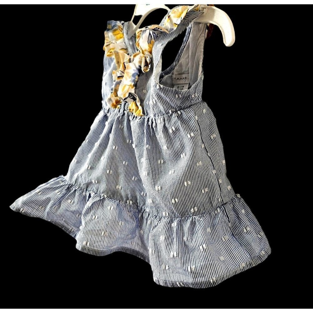 Tahari Baby Ruffled Sundress Blue White Stripe White Cotton Petticoat 3-6Mo